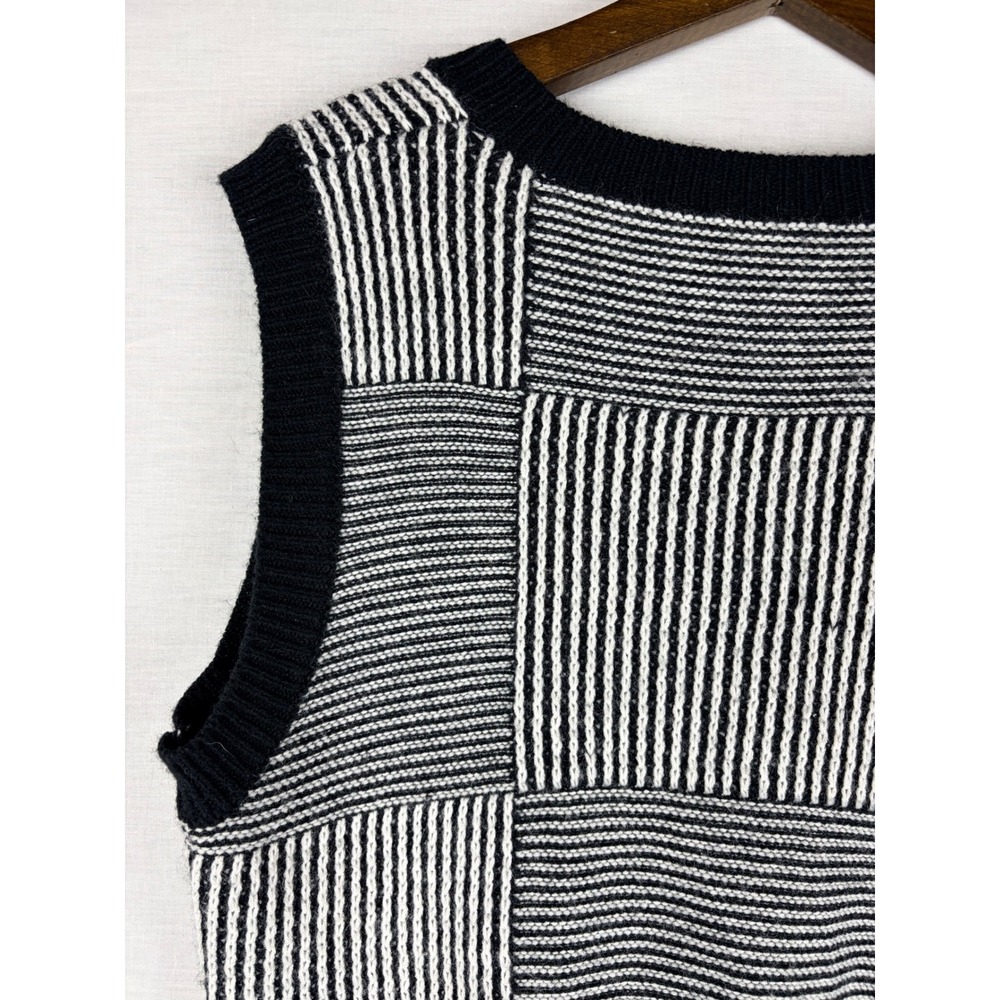 SHEIN Black White Geometric Patchwork Knit Sweater Vest V-Neck Striped Small - Picture 8 of 14